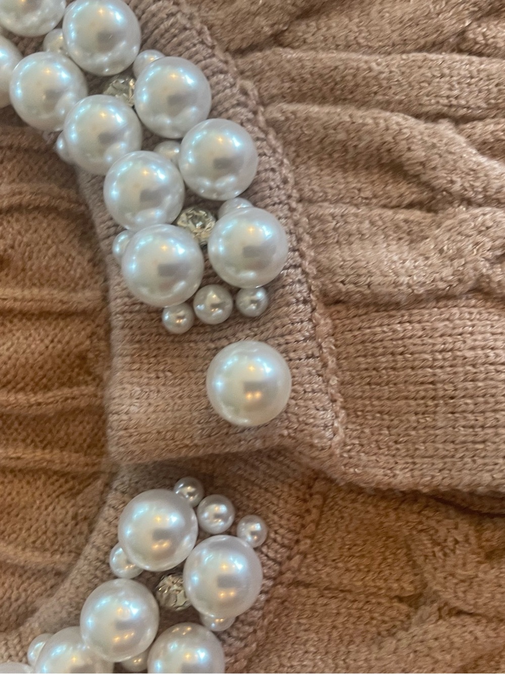 Adrianna Papell Taupe Cable Knit Pearl Button Cardigan - Picture 2 of 4